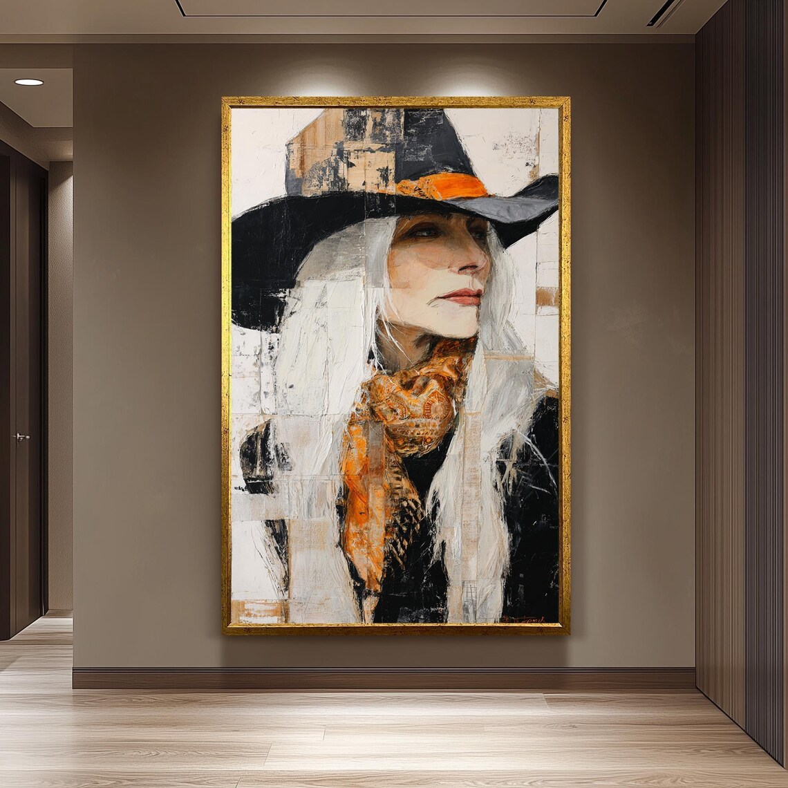 Abstract Oil Painting Of Western Woman Cowgirl, Art Print
