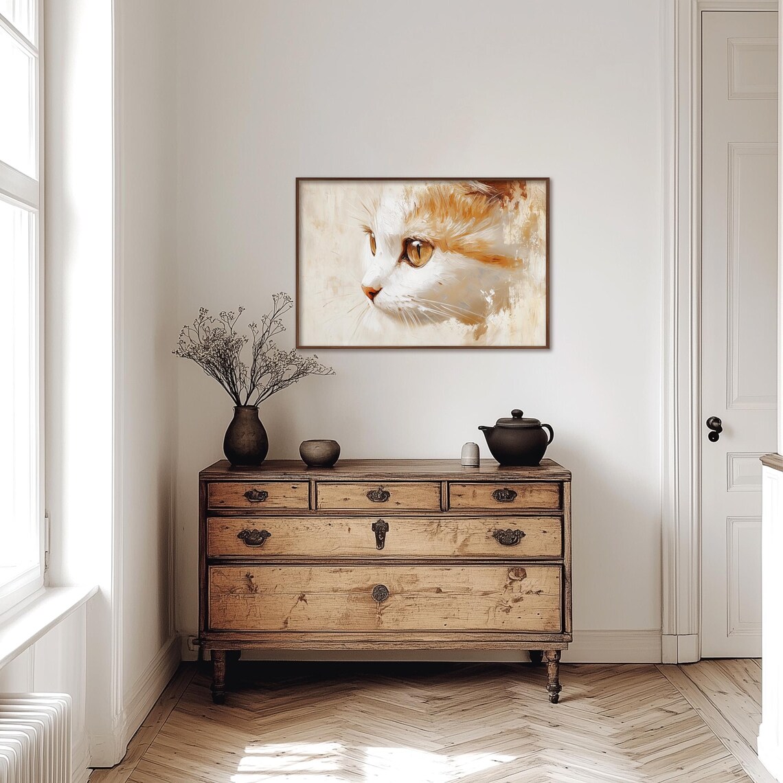 White And Ginger Cat Portrait Close Up Soft Oil Painting Poster - Image 3