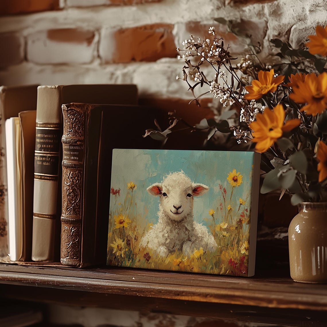 Happy Little Lamb In Wildflower Meadow Under Blue Sky Poster - Image 3