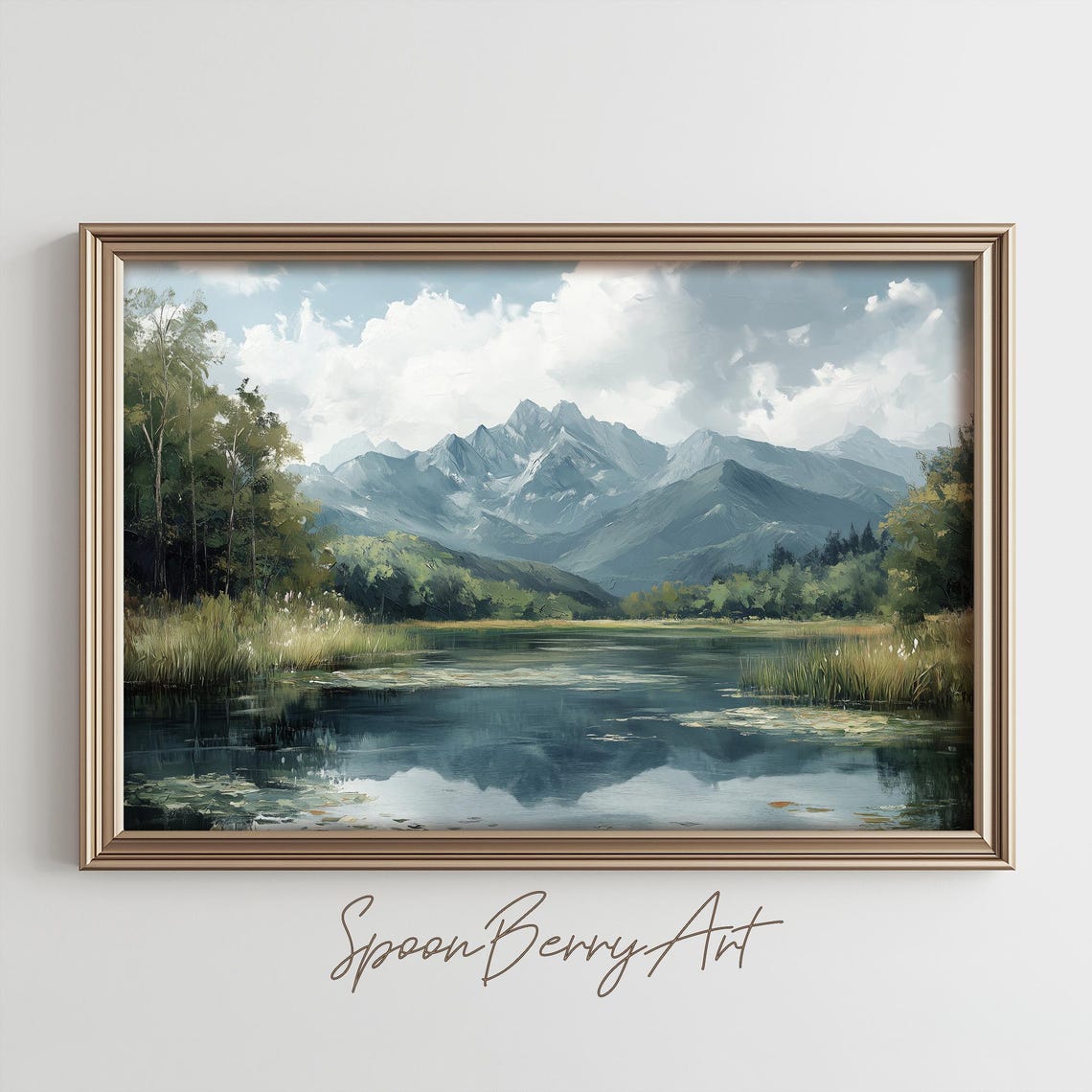Alpine Lake Mirror Reflection Blue Mountains Serene Nature Poster