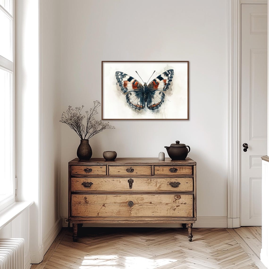 Watercolor Butterfly White Gray Orange Wings Botanical Poster - Image 4