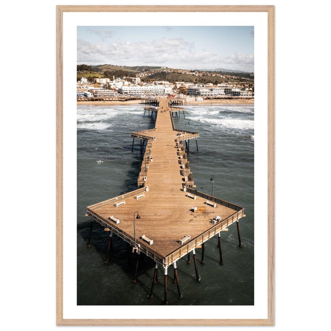 Wooden Ocean Pier Aerial Beach Boardwalk Coastal Photography Poster