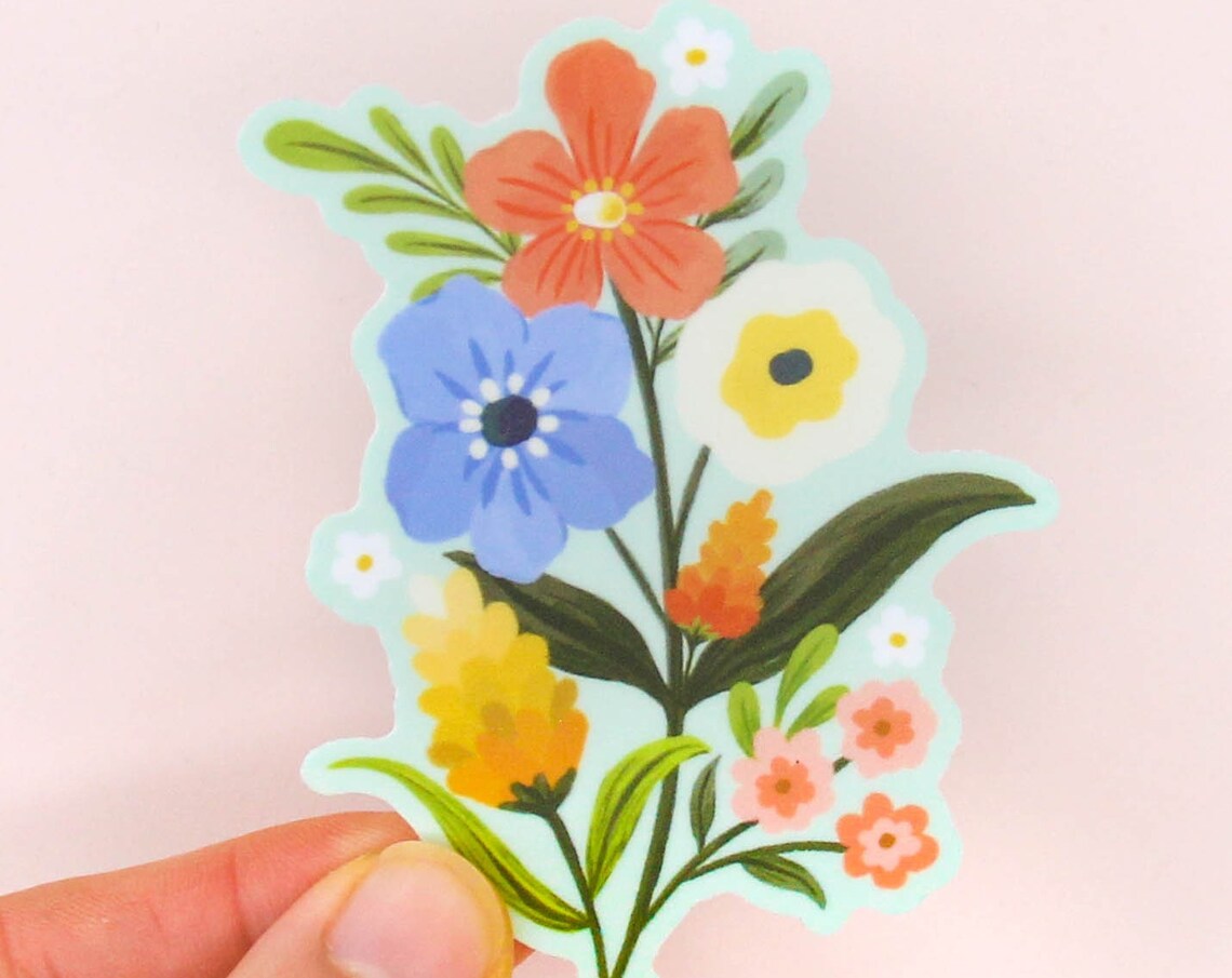 Floral Bloom Bouquet Colorful Waterproof Die Cut Sticker Print
