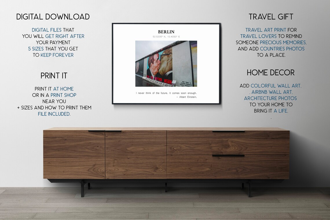 Berlin Germany East Side Gallery Wall Mural Kiss Travel Poster - Image 2