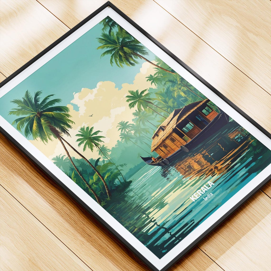 Kerala India Backwaters Houseboat Among Palm Trees Travel Poster - Image 4