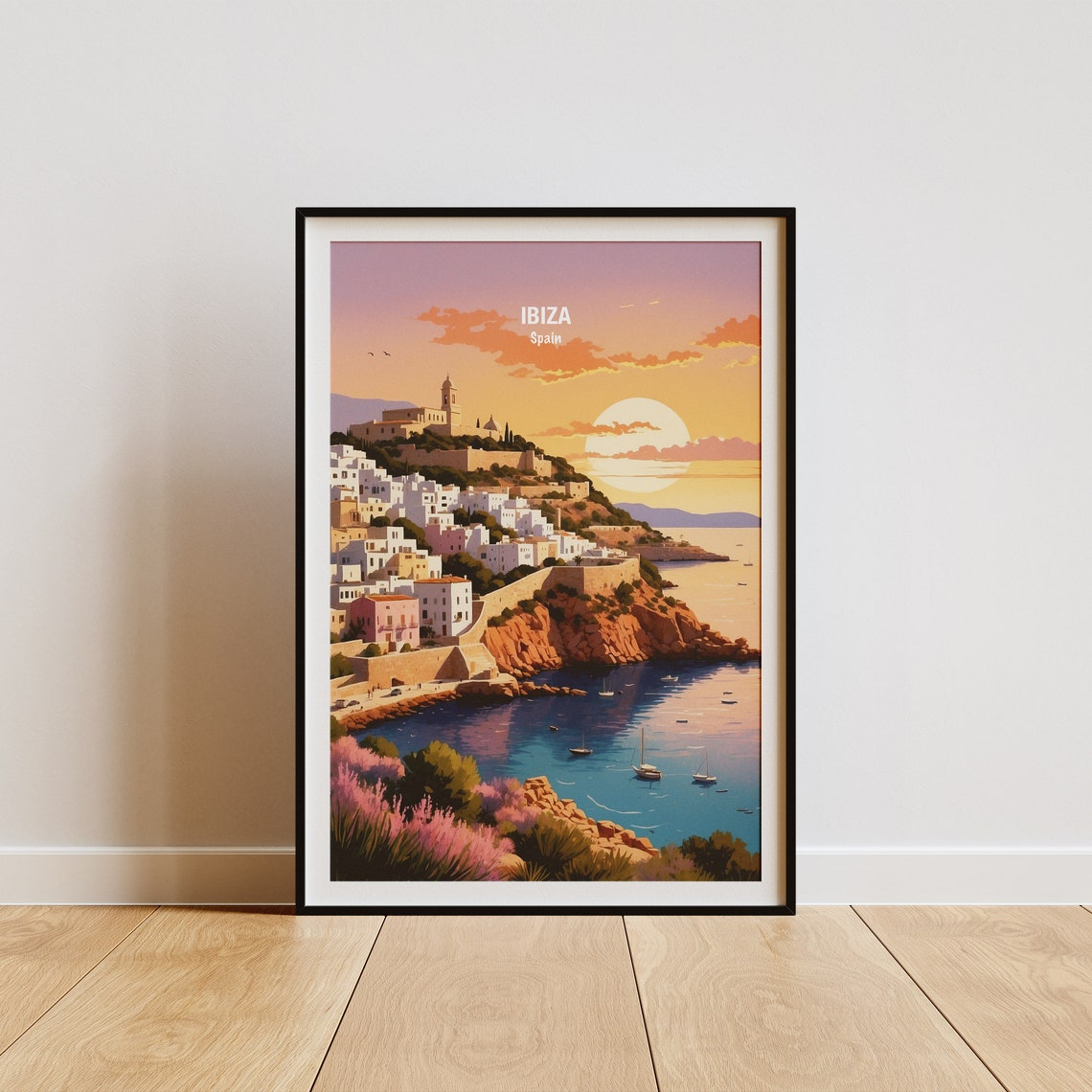 Ibiza Spain Dalt Vila Old Town Sunset Harbour Sailboat Poster