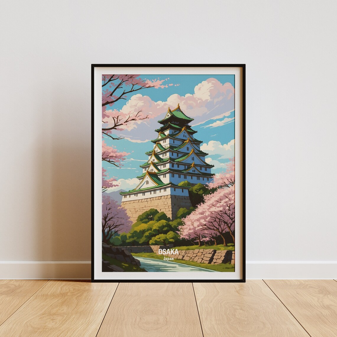 Osaka Castle Cherry Blossom Spring Japan Landmark Travel Poster