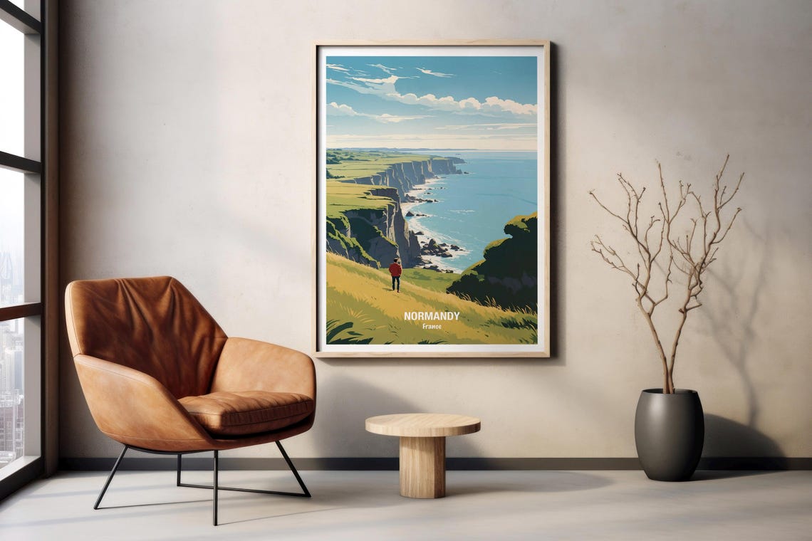 Normandy France Dramatic White Chalk Sea Cliffs Coastal Walk Poster - Image 2