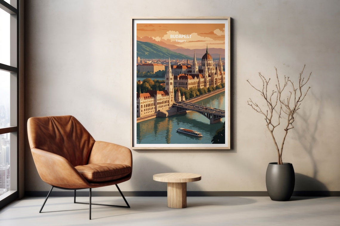 Budapest Hungary Parliament Building Danube Sunset River Poster - Image 2
