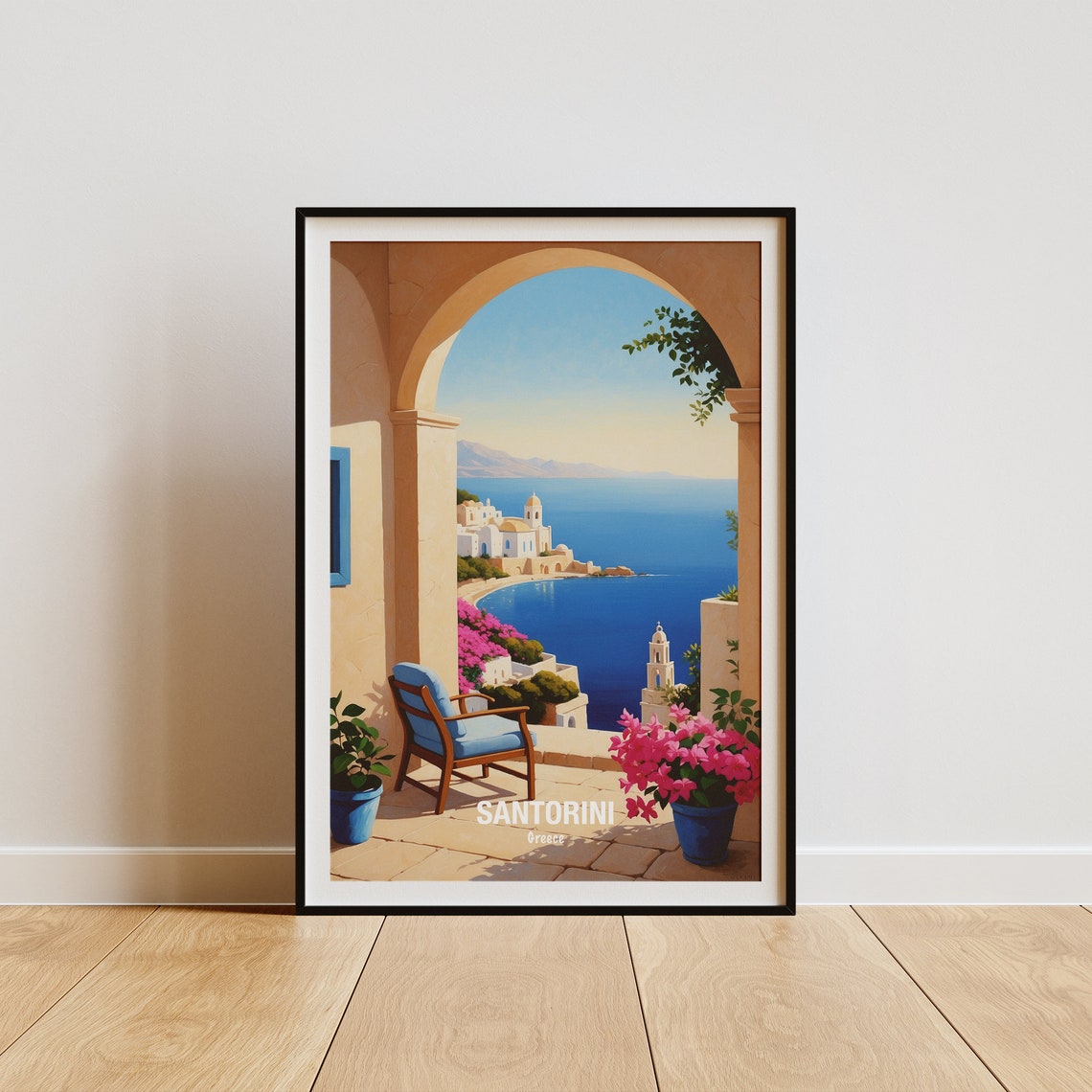 Santorini Greece Terrace Archway View Over The Aegean Poster