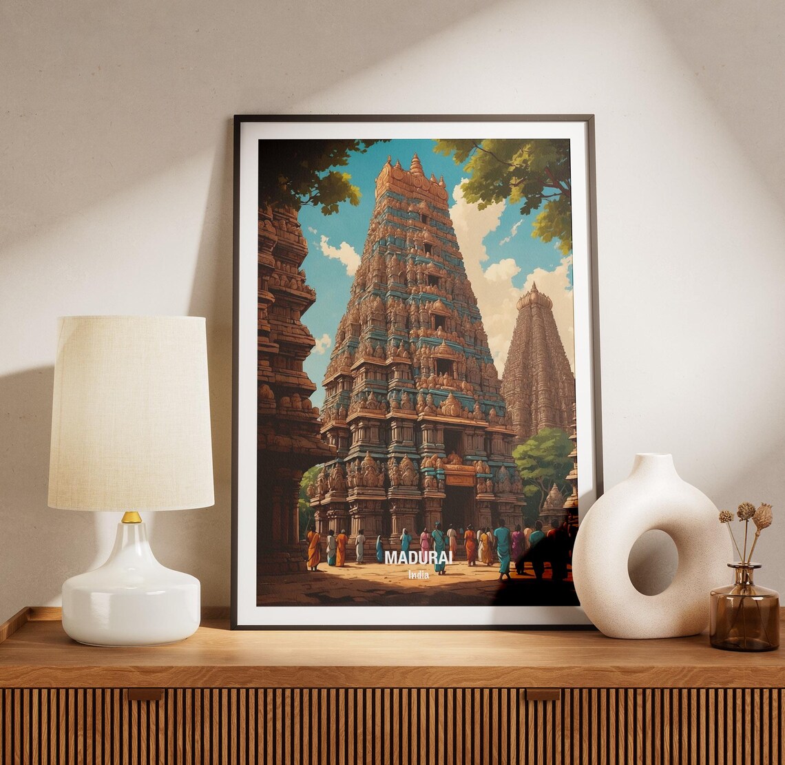 India Madurai Meenakshi Temple Tower Colorful Gopuram Art Poster - Image 3