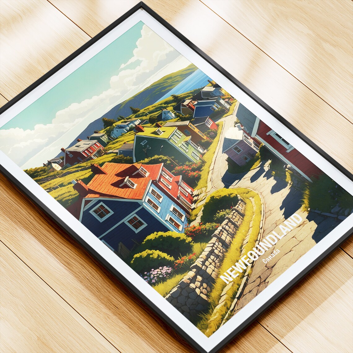 Newfoundland Canada Colorful Jellybean Hillside Harbor Houses Poster - Image 4