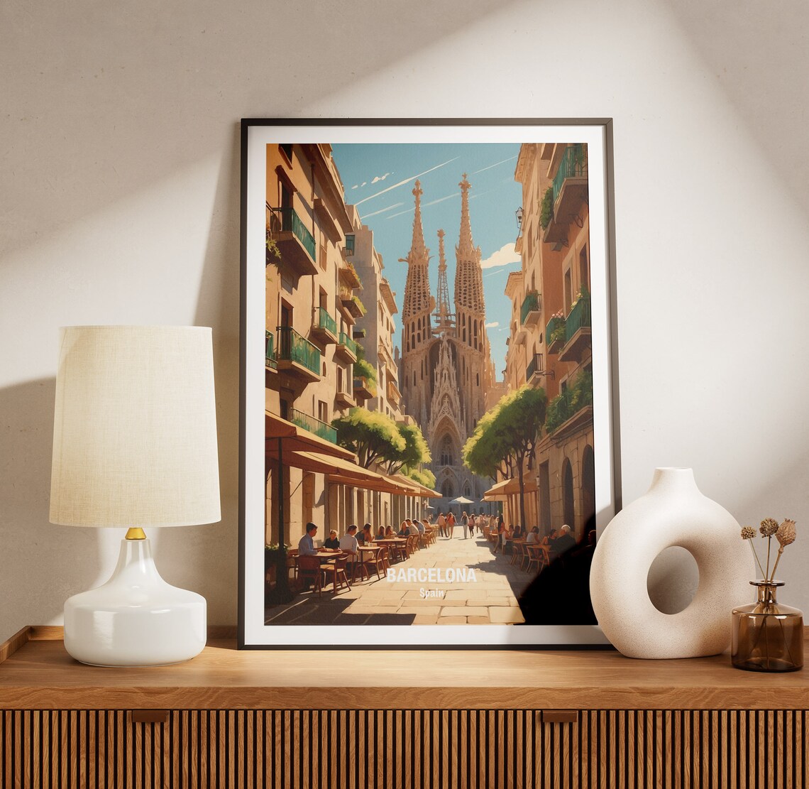 Barcelona Sagrada Familia Sunny Street Cafes Gaudi Daytime Poster - Image 3