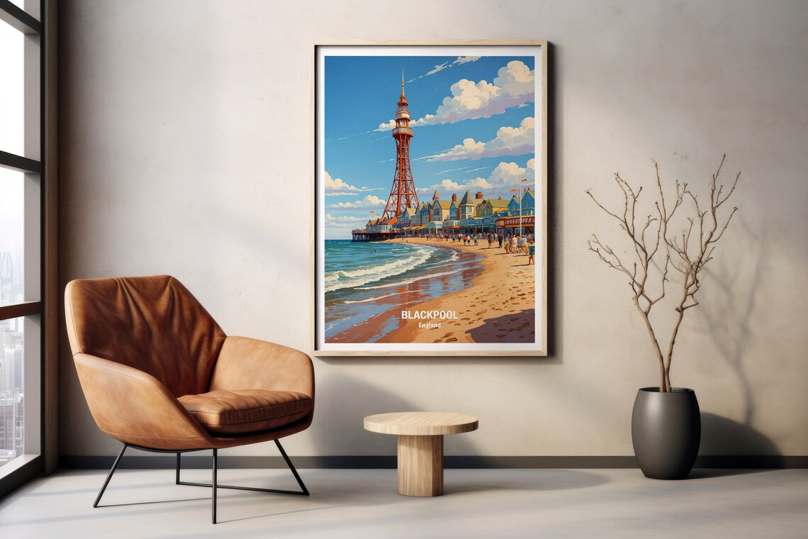 Blackpool Tower Seaside Promenade Sunny Beach Vintage Travel Poster - Image 2