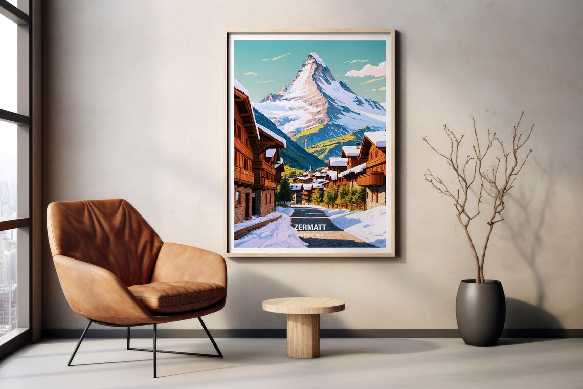 Zermatt Switzerland Matterhorn Village Snowy Winter Street Poster - Image 2