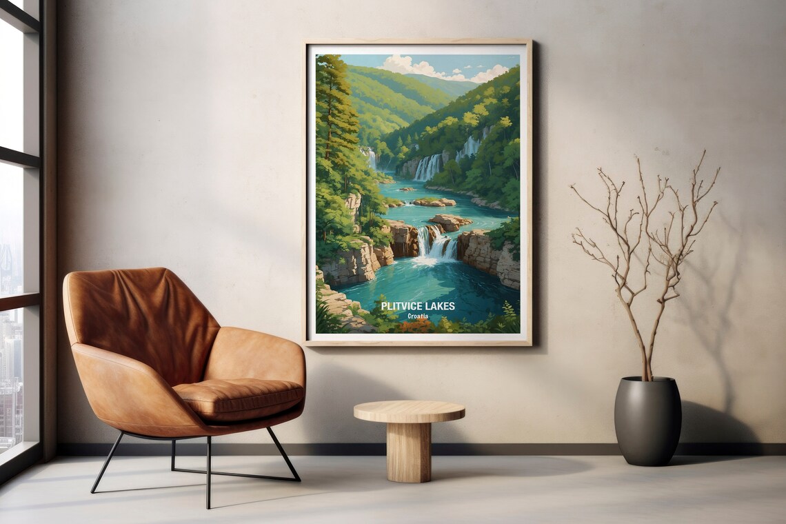 Plitvice Lakes Croatia Emerald Cascades Lush Green Forest Poster - Image 2