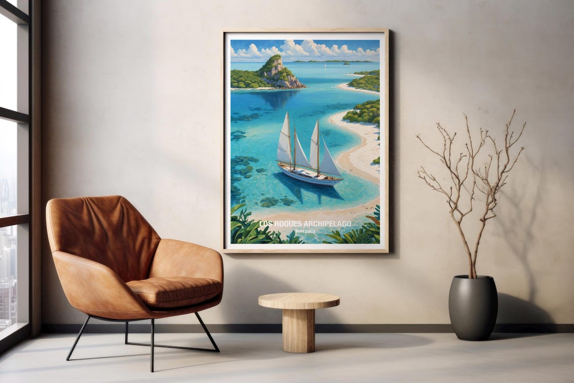 Los Roques Venezuela Sailboat In Turquoise Cay Lagoon Poster - Image 2