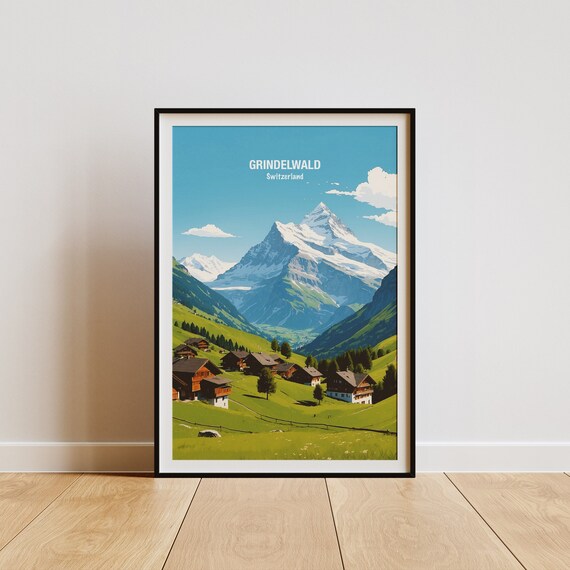 Grindelwald Chalet Village Beneath Eiger Swiss Alps Peaks Poster