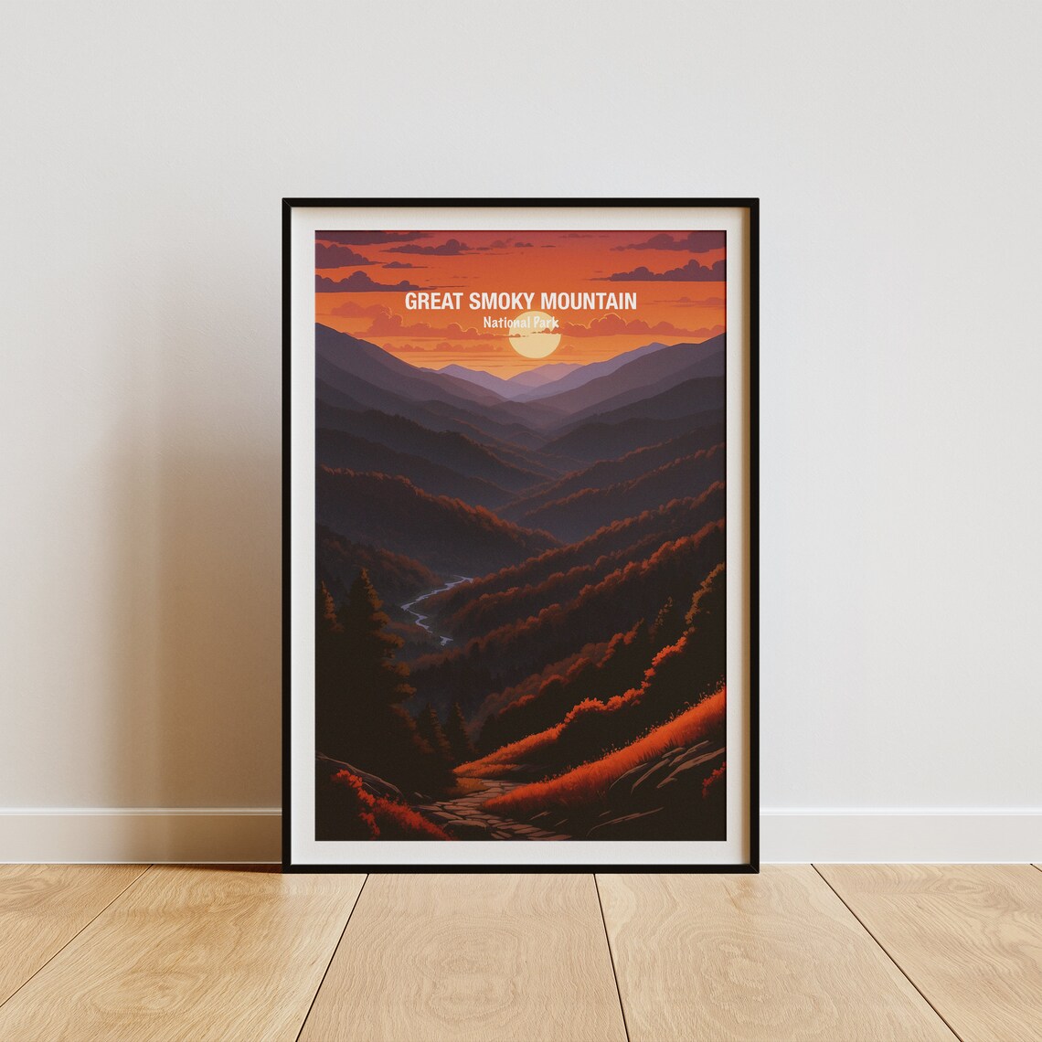 Great Smoky Mountain National Park Fiery Sunset Ridges Poster