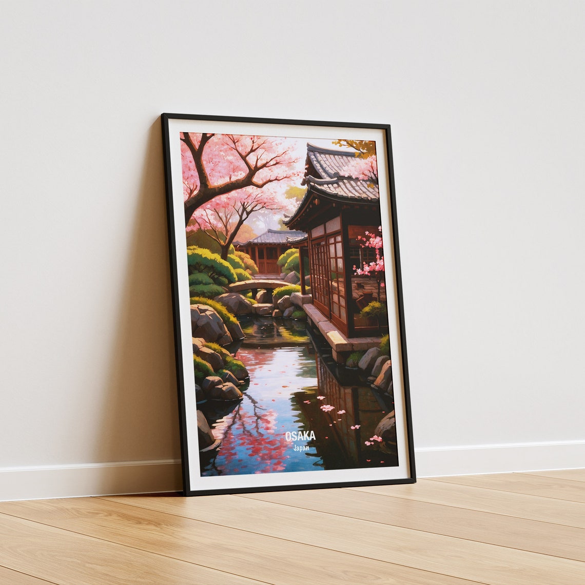 Osaka Cherry Blossom Temple Garden Pond Japan Spring View Poster - Image 5