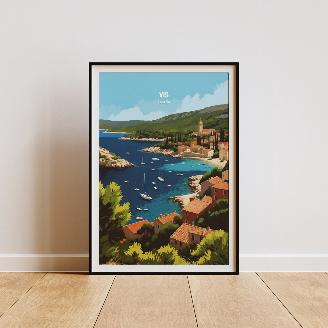 Vis Island Croatia Fishing Harbor Sailboats Turquoise Bay Poster