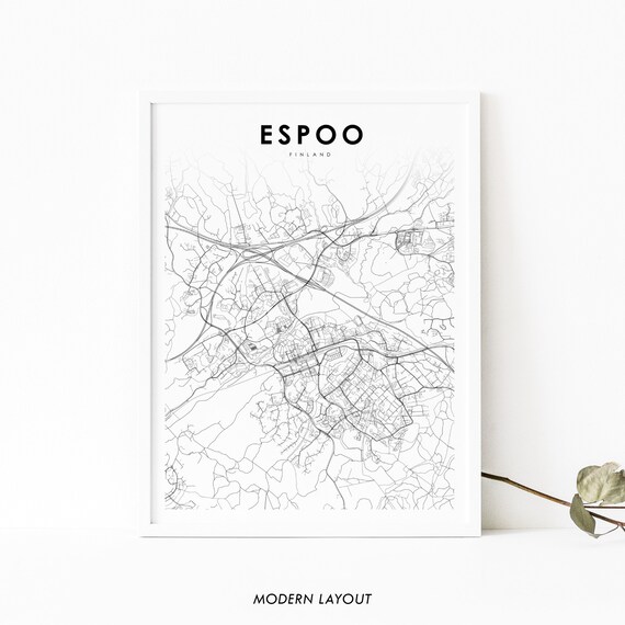 Espoo Finland Map Print Art Poster Esbo Uusimaa Suomi City Street Road Nursery Room Office Wall Decor