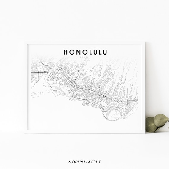 Honolulu Hi Map Art Print, Oahu City Street