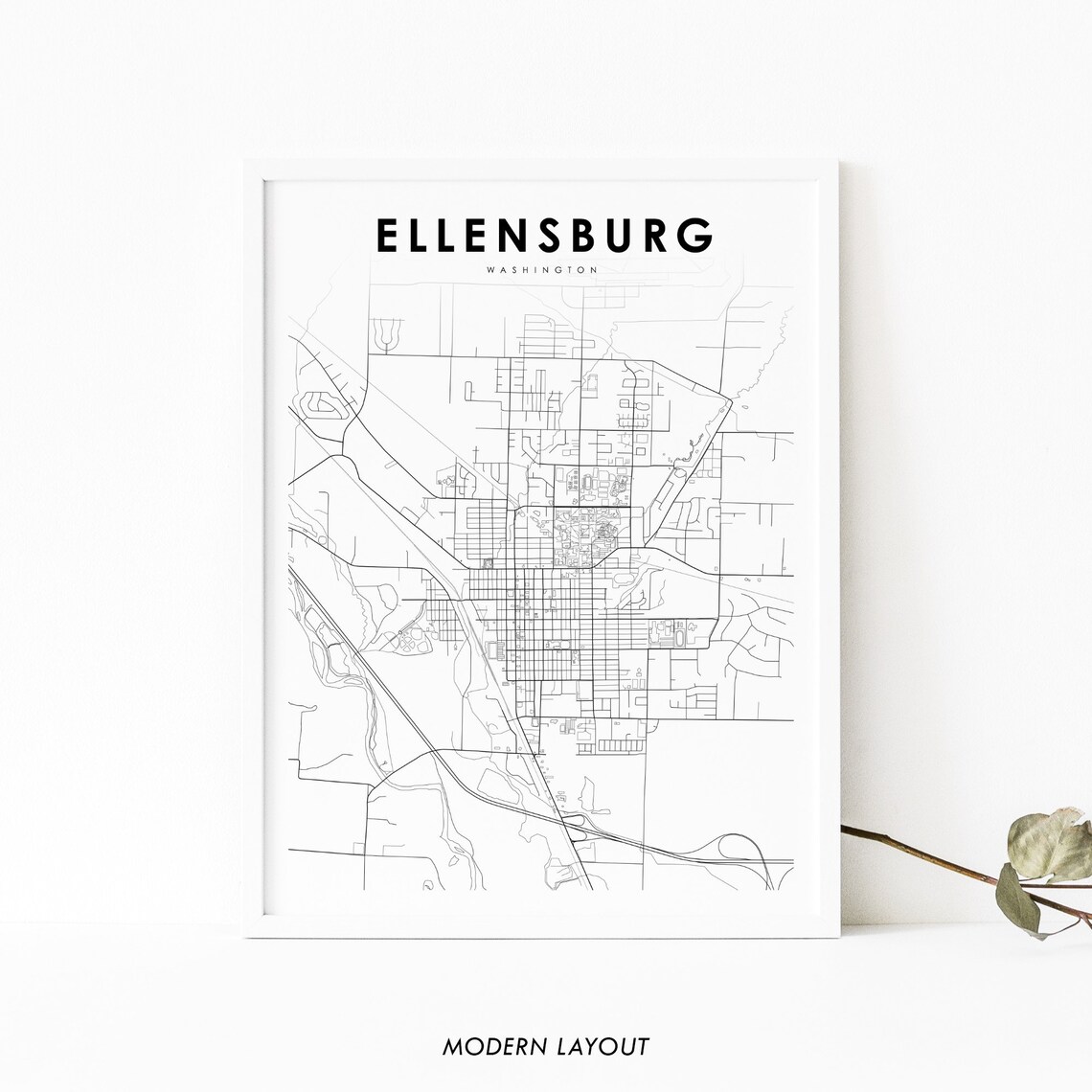 Ellensburg WA Map Print, Washington Nursery Decor