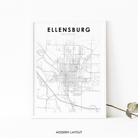 Ellensburg WA Map Print, Washington Nursery Decor