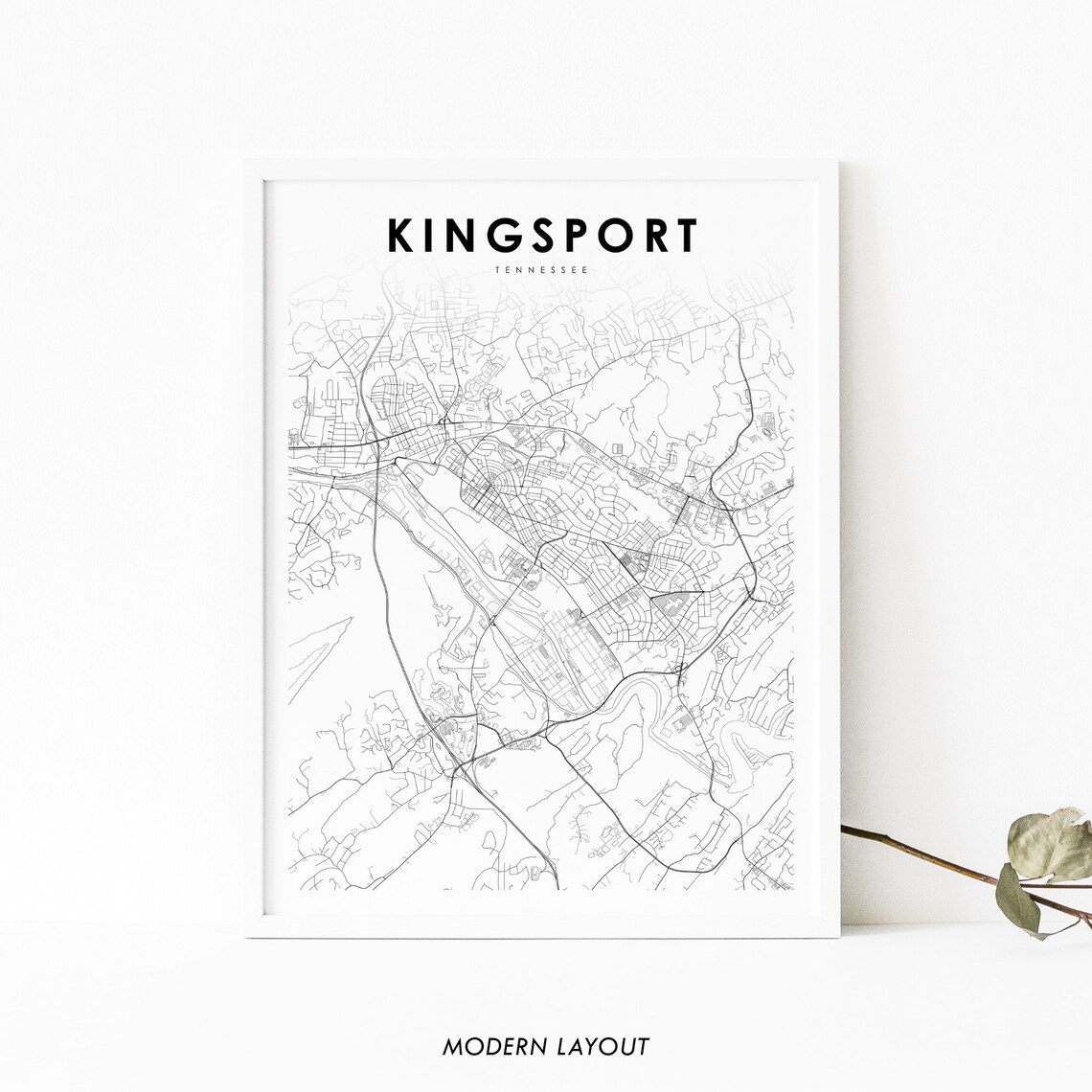 Kingsport TN Map Print, Tennessee Road Poster