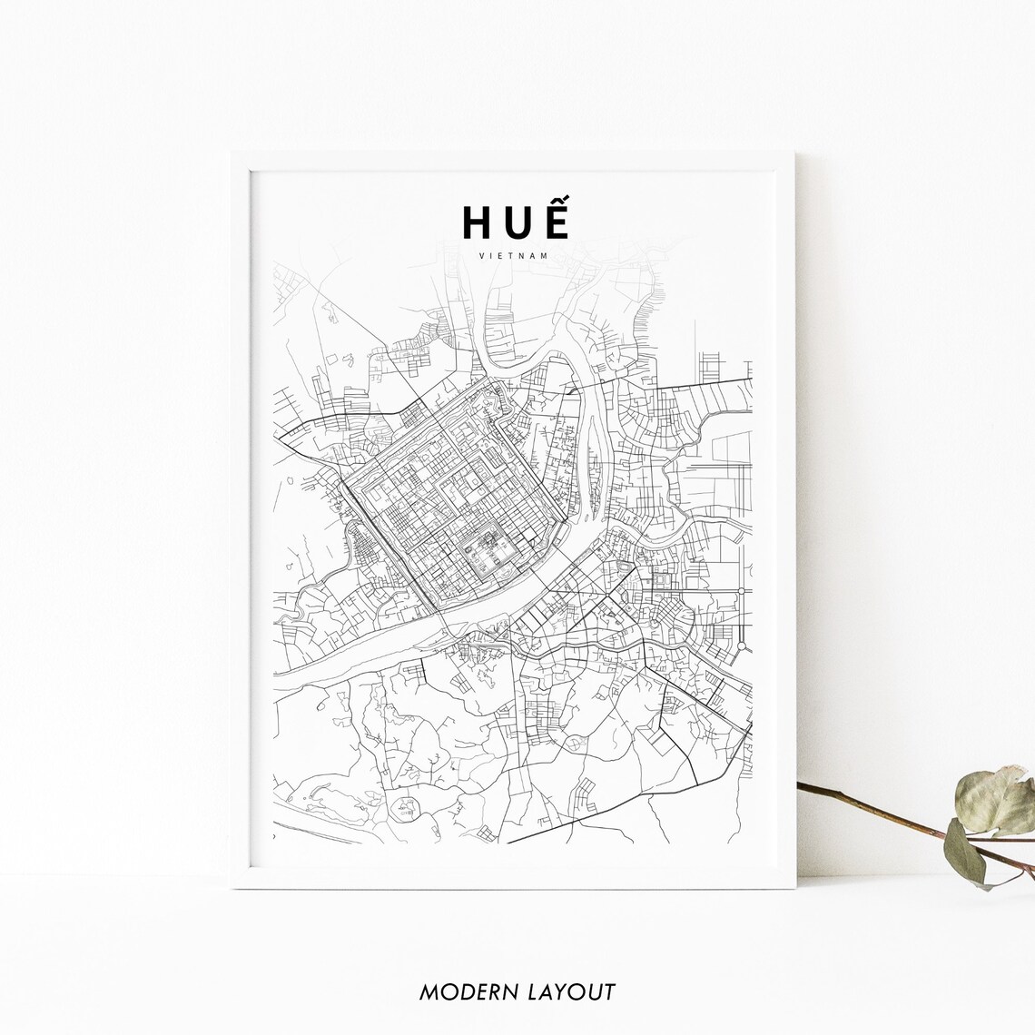 Hue Vietnam Map Print, Nursery Room Wall Decor