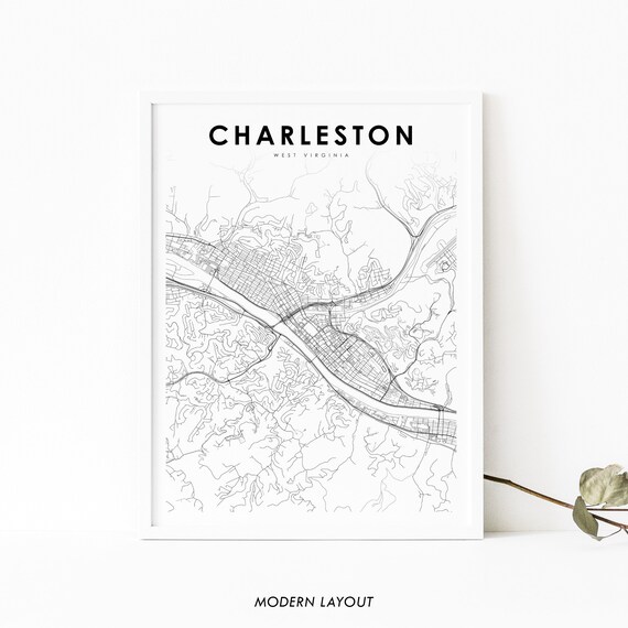 Charleston West Virginia Minimalist Black And White City Street Map Poster