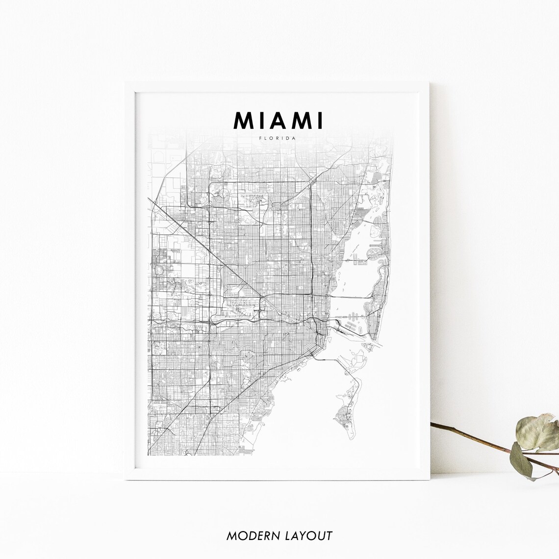 Miami Area FL Map Print, Florida City Road Poster