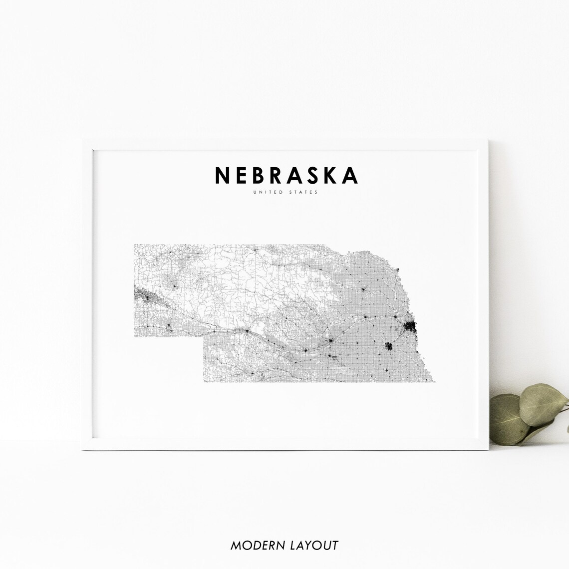 Nebraska Map Print, Nursery Room Wall Art Poster