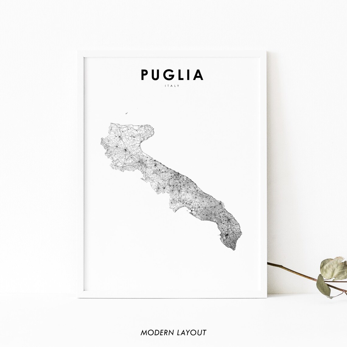 Puglia Italy Map Art Print, Apulia Road Poster
