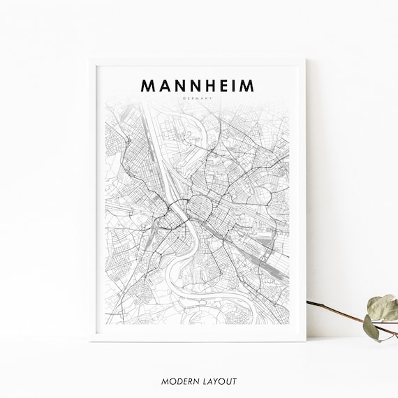 Mannheim Germany Map Print Art Poster Badenwrttemberg De City Street Road Nursery Room Wall Office Decor