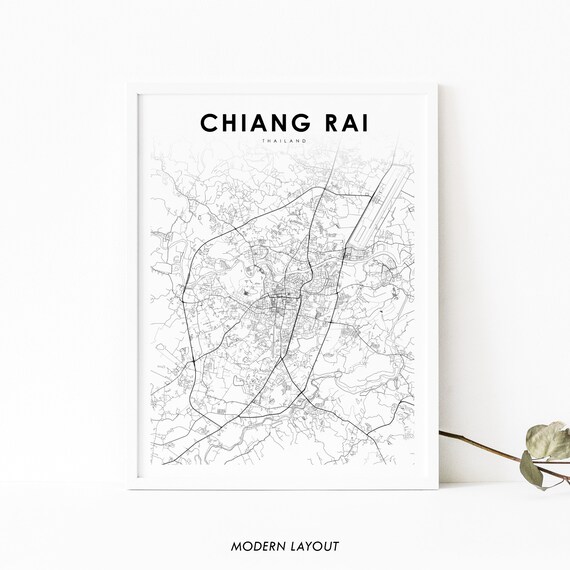Chiang Rai Thailand Map Print Thai Art Poster City Street Road Nursery Room Office Wall Decor Minimalist