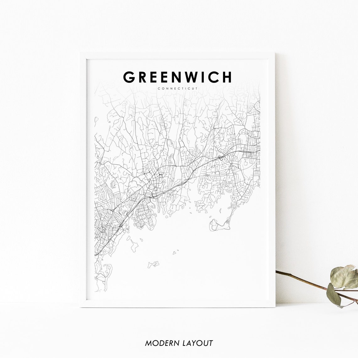 Greenwich Connecticut Minimalist Street Map Modern Layout Poster