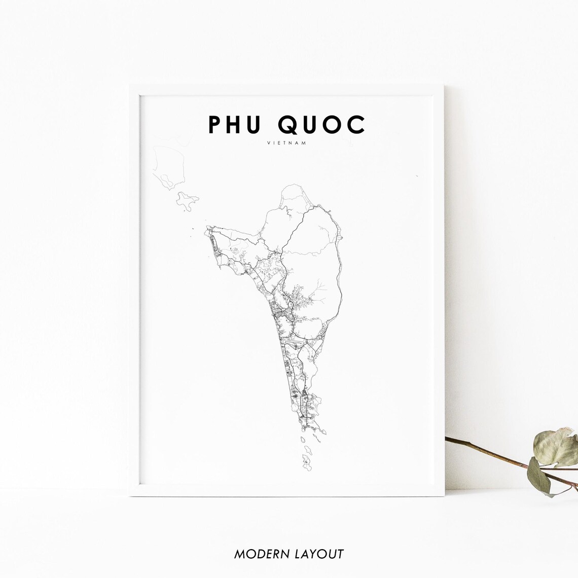 Phu Quoc Vietnam Minimalist Black and White Island Map Art Poster