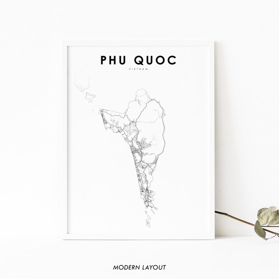 Phu Quoc Vietnam Minimalist Black and White Island Map Art Poster