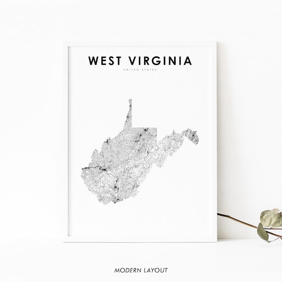 West Virginia Map Print State Road Wv Usa United States Art Poster Nursery Room Wall Office Decor