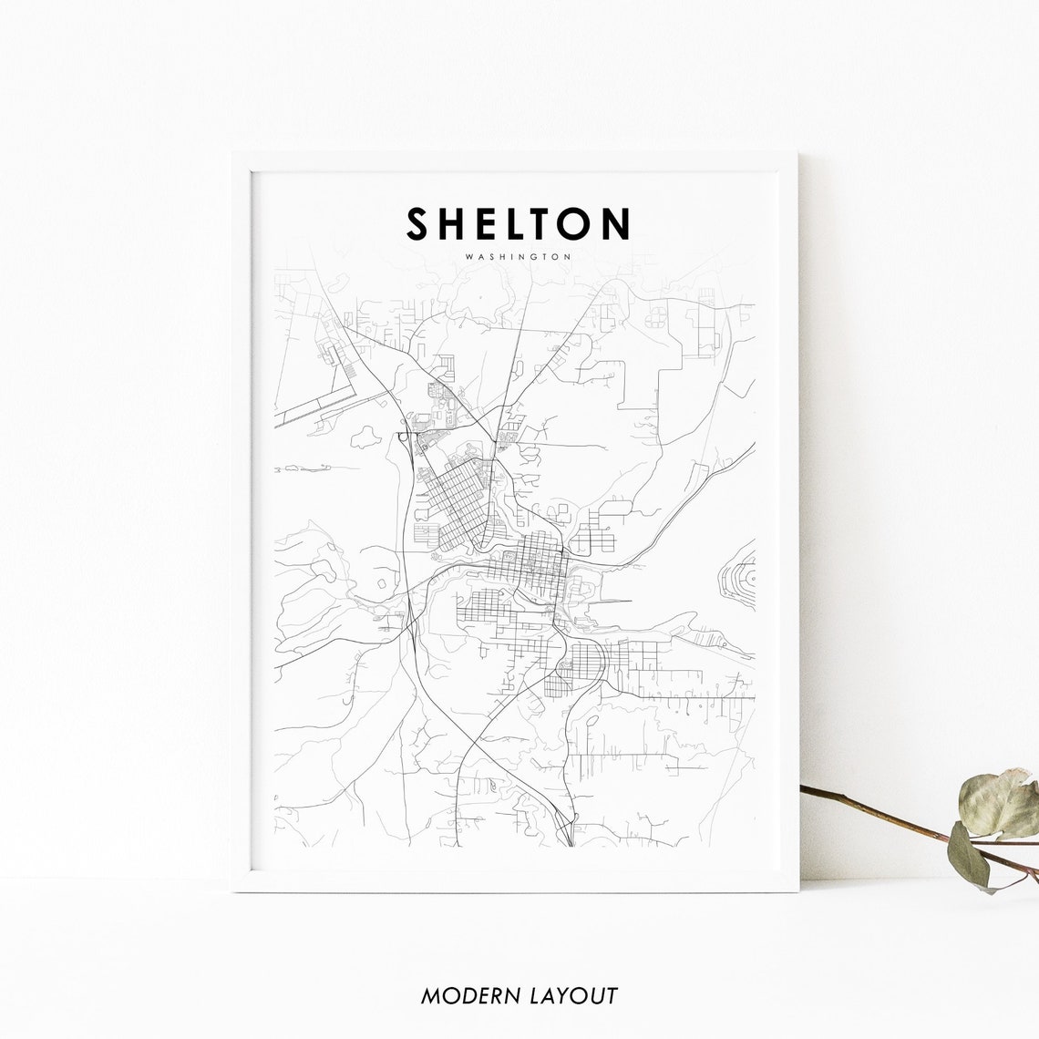 Shelton Washington City Street Map Minimalist Line Art Poster