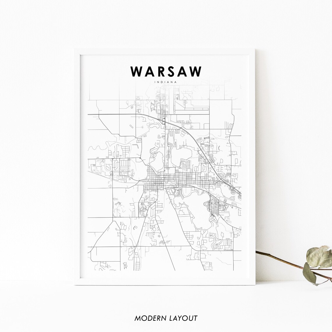 Warsaw Indiana Minimalist City Street Map Modern Layout Poster