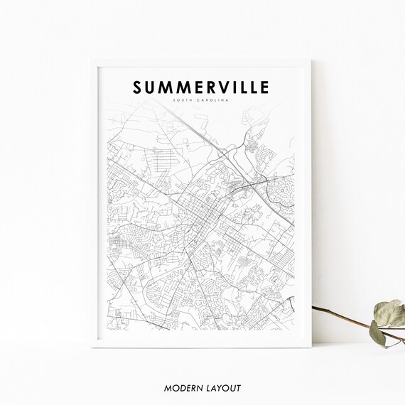 Summerville Sc Map Print South Carolina Usa Art Poster City Street Road Nursery Room Wall Office Decor