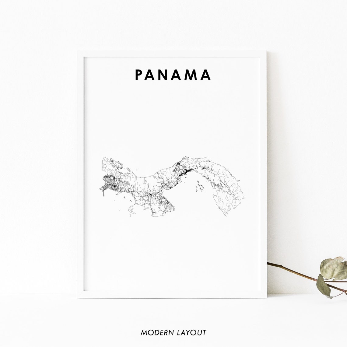 Panama Country Minimalist Black Line Road Map Modern White Poster