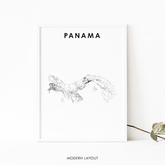 Panama Country Minimalist Black Line Road Map Modern White Poster