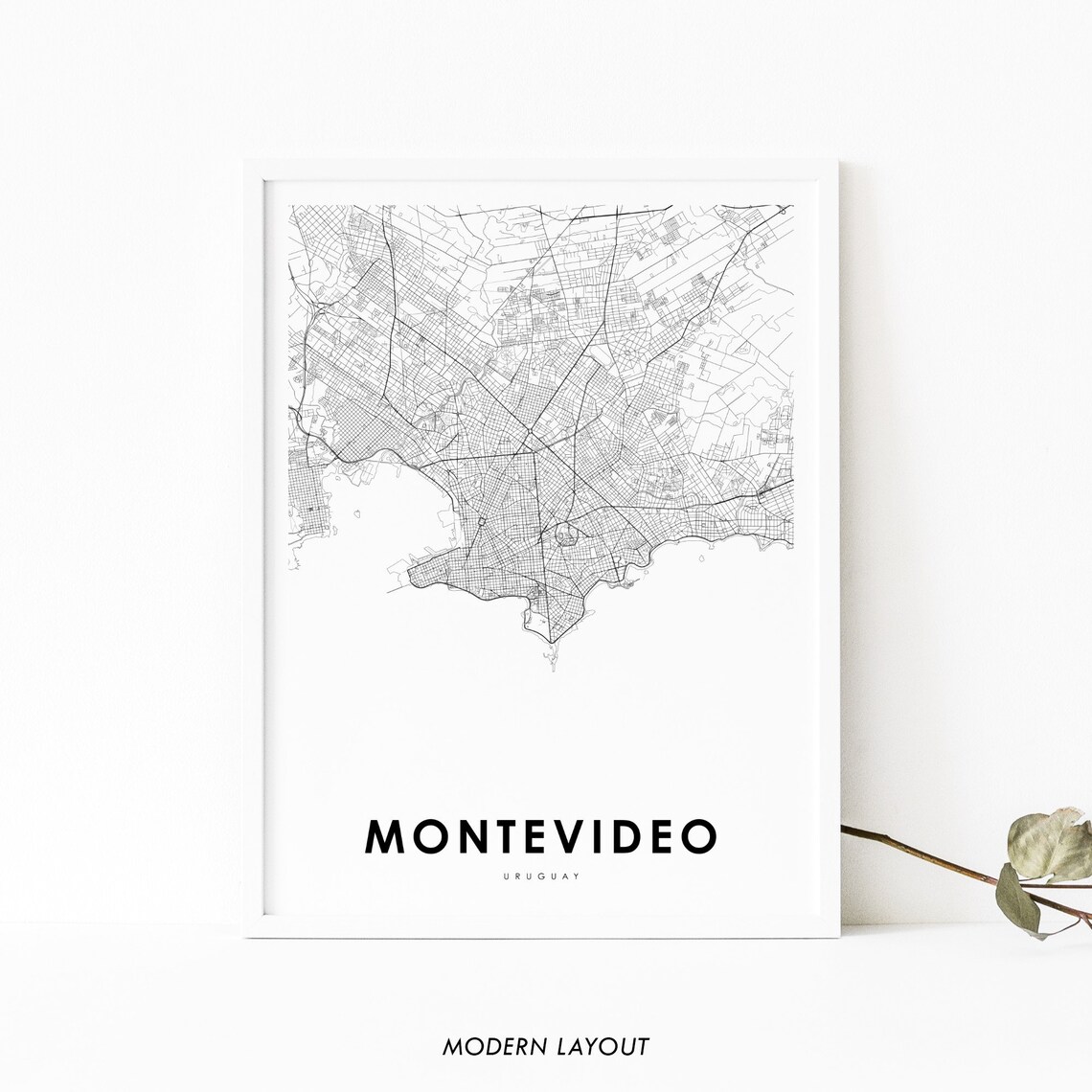 Montevideo Uruguay Map Print, City Street Travel Poster
