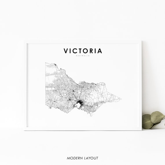 Victoria Australia Minimalist Black Line Road Network Map Poster
