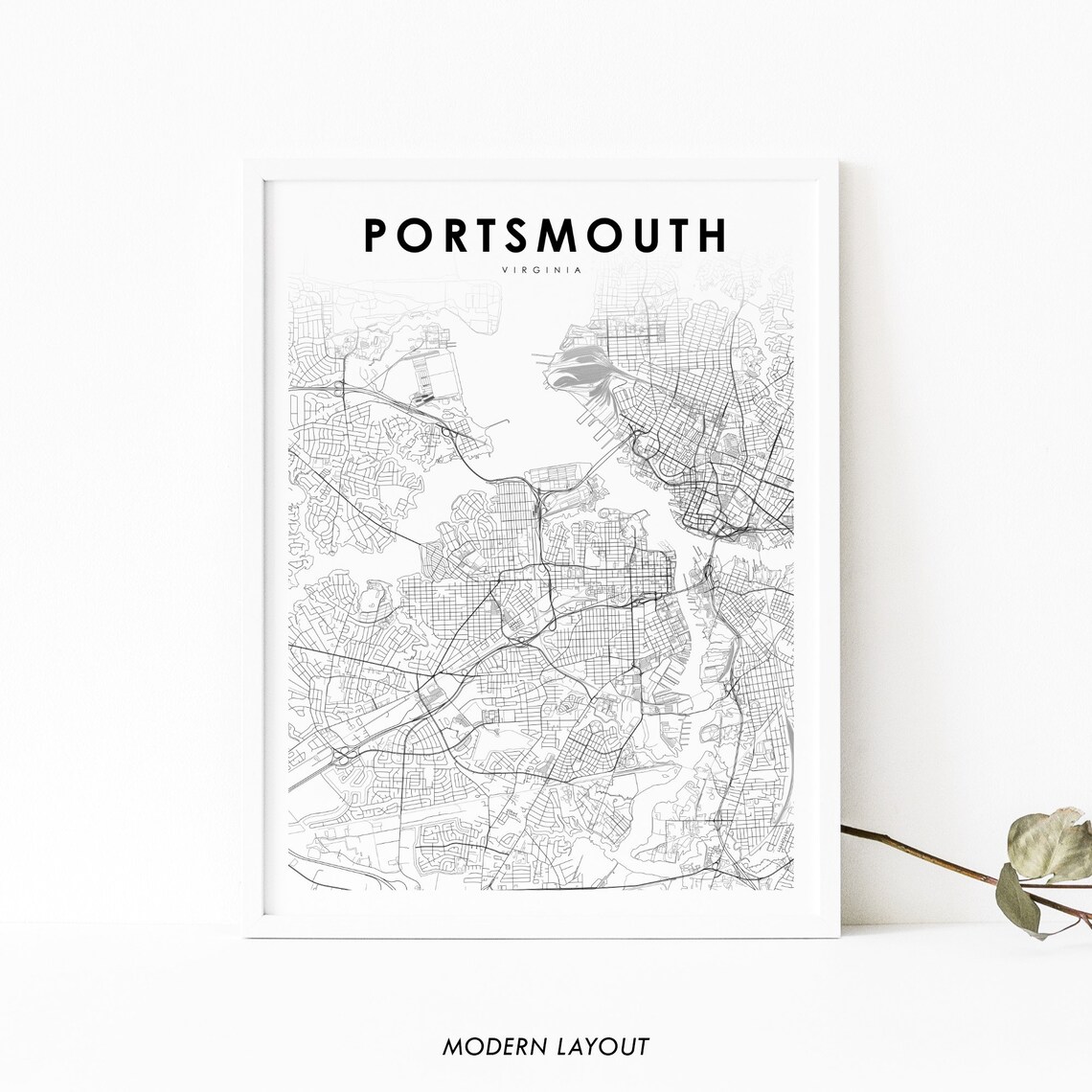 Portsmouth VA Map Print, Virginia Street Map Poster