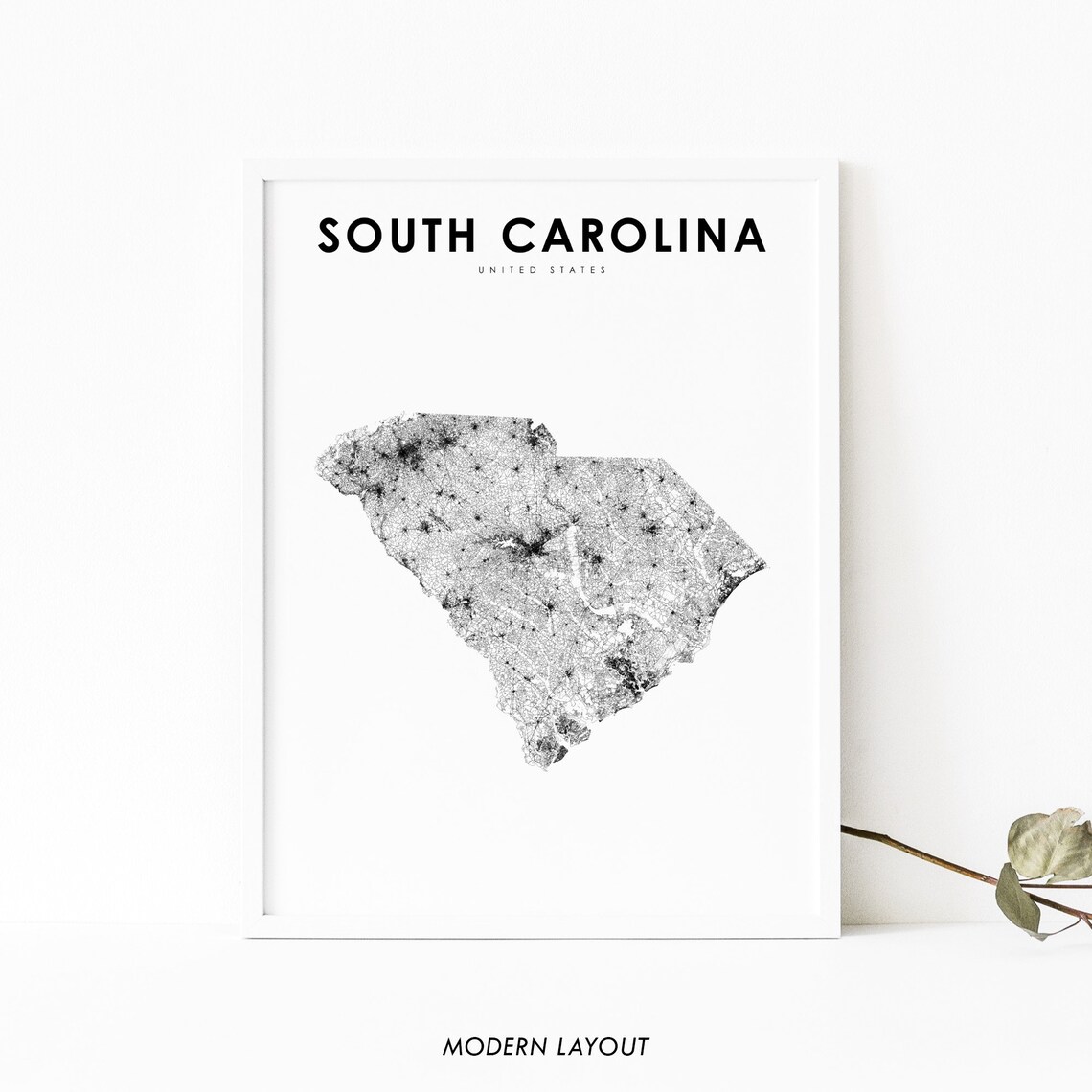 South Carolina Map Print, USA State Road Poster